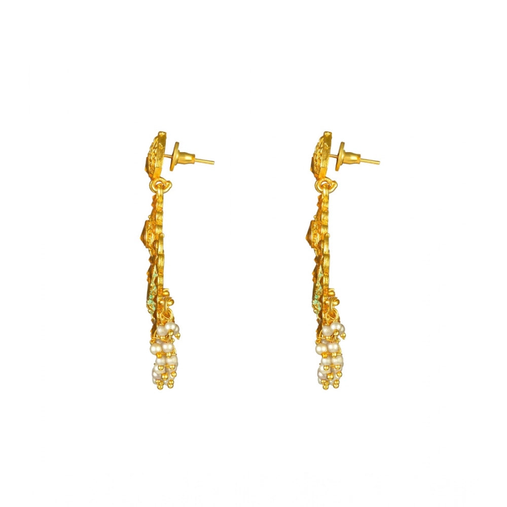 Women's Rose Gold Plated Alloy Kundan Earrings &amp; Mangtikka (Green)