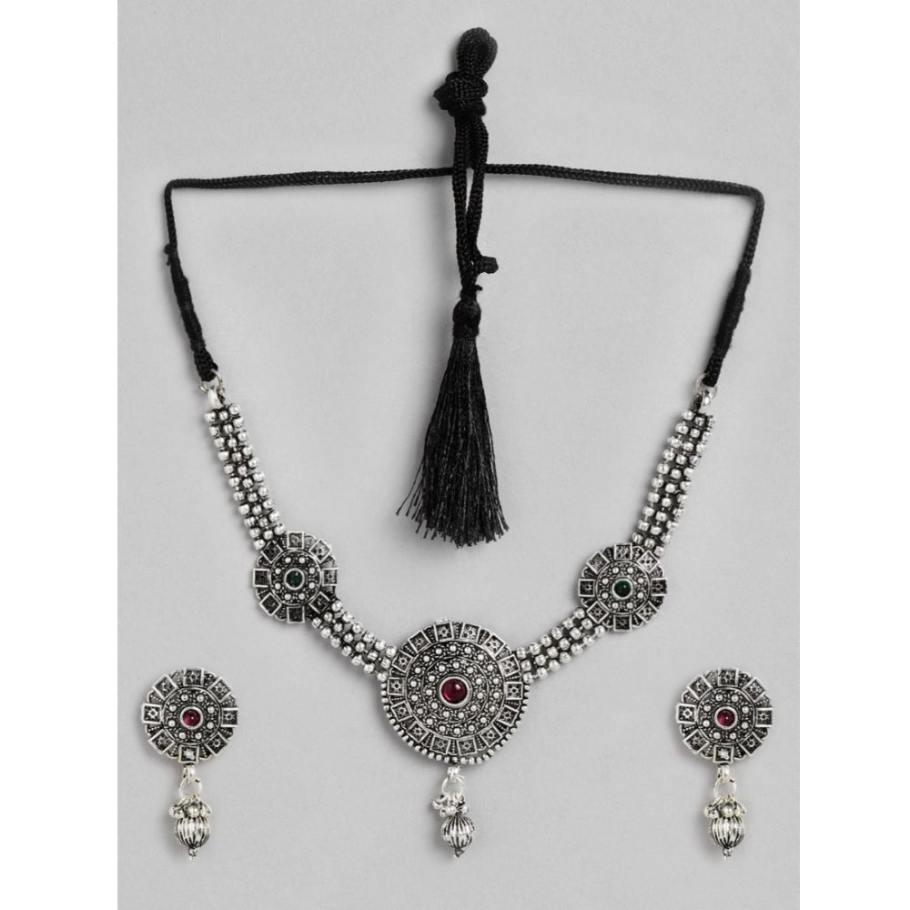Women's Rose Gold Plated Alloy Necklace &amp; Earings Set (Silver)