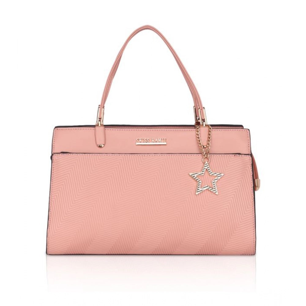 Women's Faux Leather Textured Adjustable Long Belt Handbag (Pink)