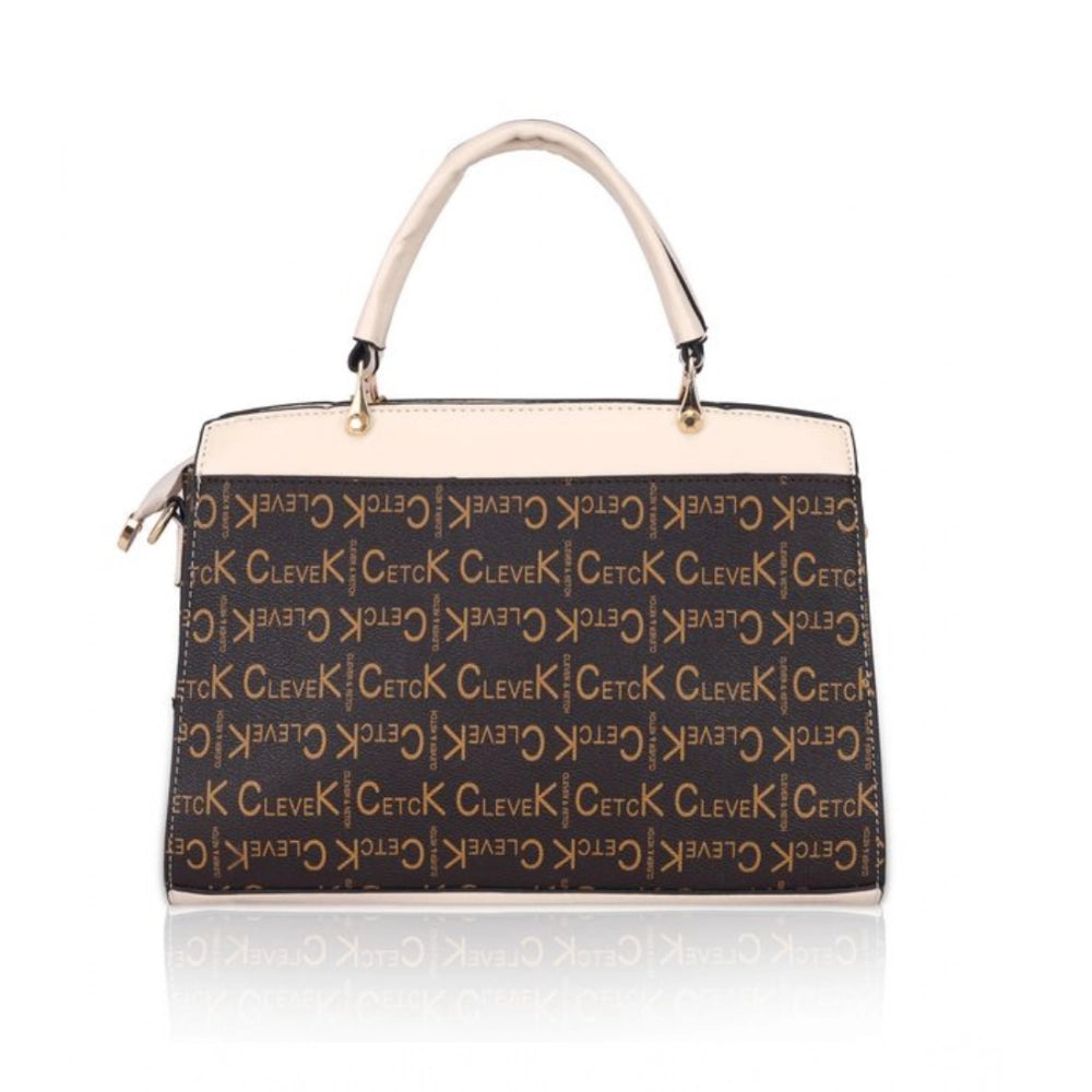 Women's Faux Leather Printed Handbag (Beige)