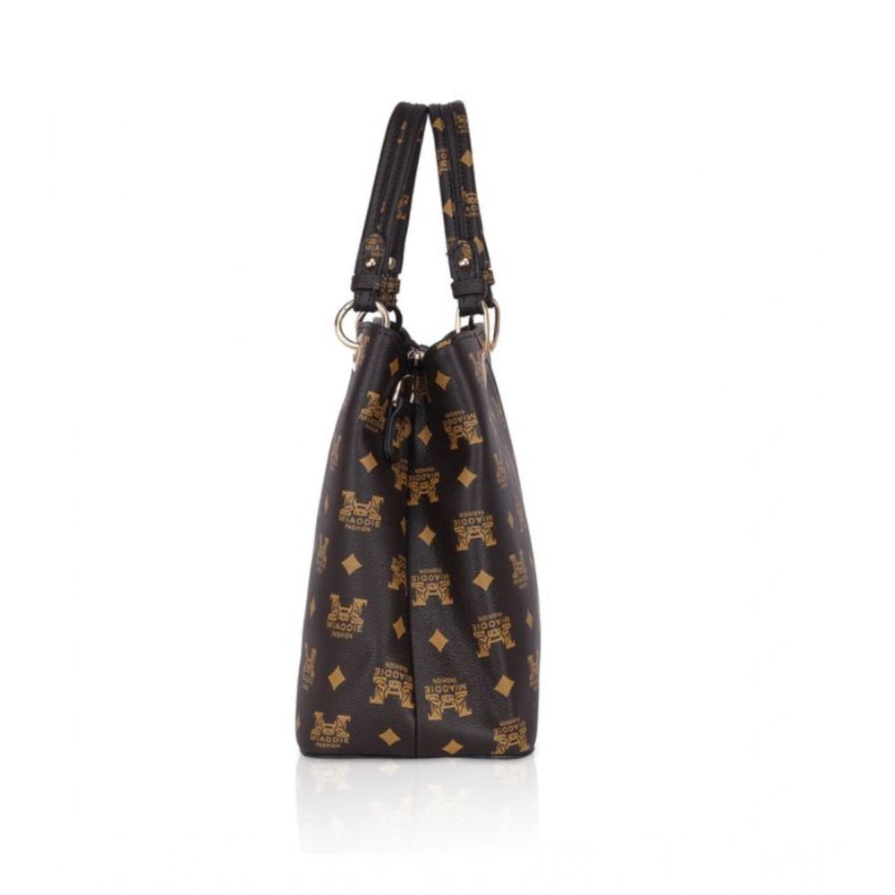 Women's Faux Leather Printed Handheld Bag (Brown )