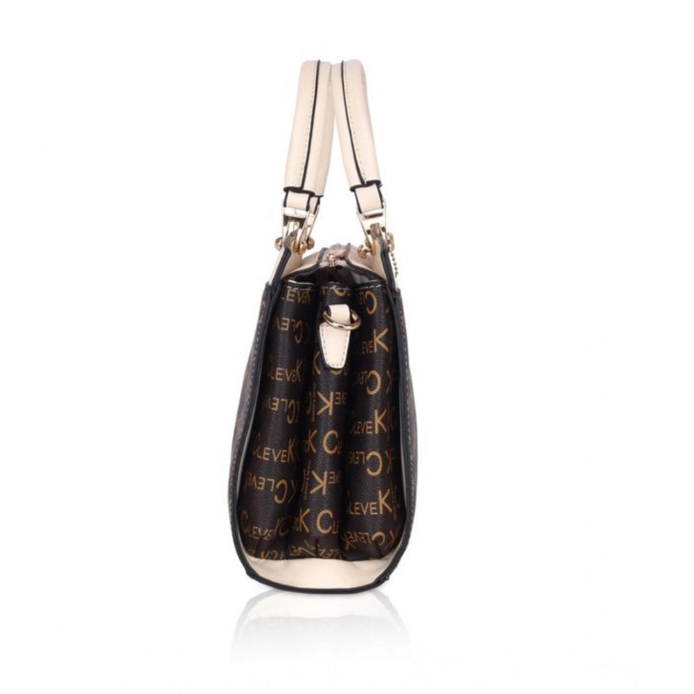 Women's Faux Leather Printed Handbag (Beige)