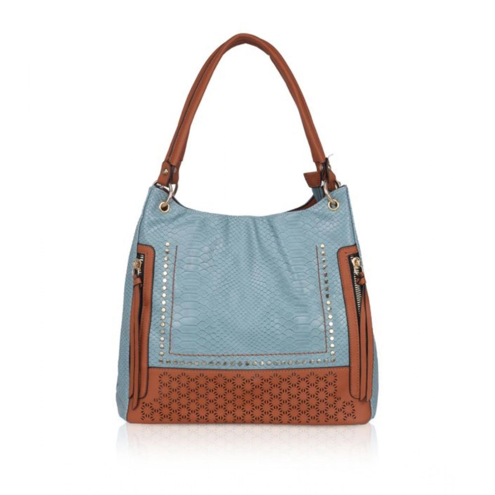 Women's Faux Leather Textured Tote Bag (Grey)