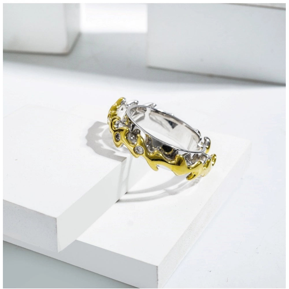 Stainless Steel Double Tone High-Quality Freesize Ring (Silver Plated)