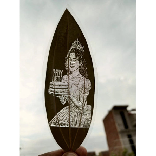 Custom Birthday Leaf Art – Engraved Portrait on Natural Leaf