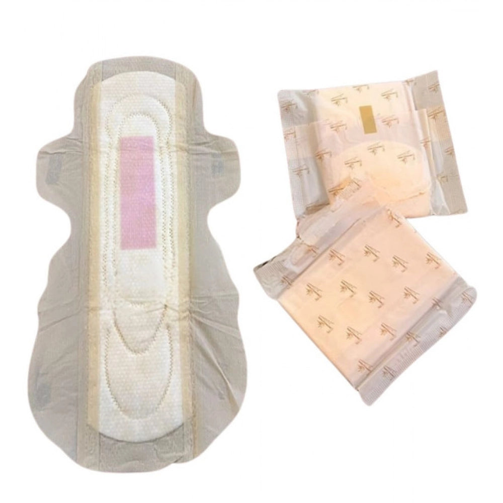 Pack of_12 Pcs Cotton Bamboo Sanitary Pads with Wings (White, each pack_6 pads)