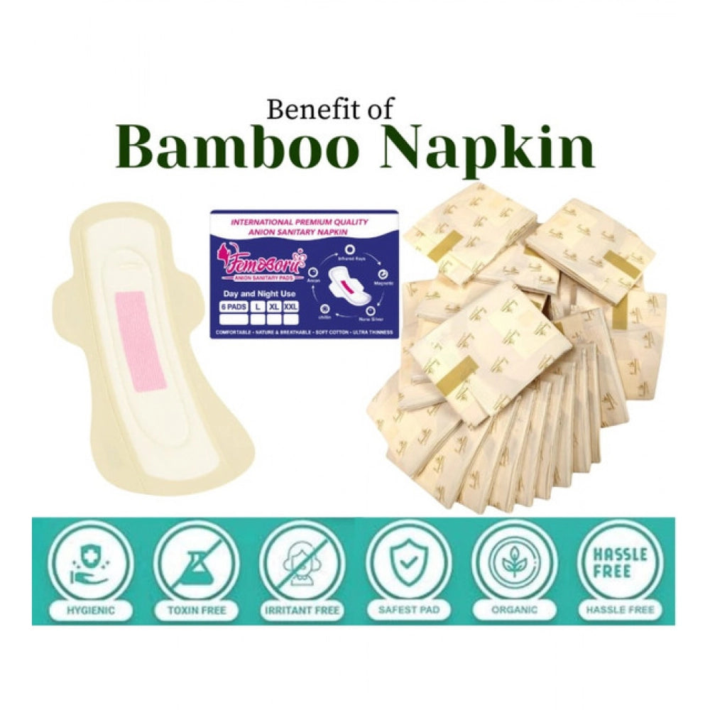 Pack of_12 Pcs Cotton Bamboo Sanitary Pads with Wings (White, each pack_6 pads)