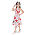 Girl's Popcorn Printed Sleeve Less Round Neck Dress (Red)