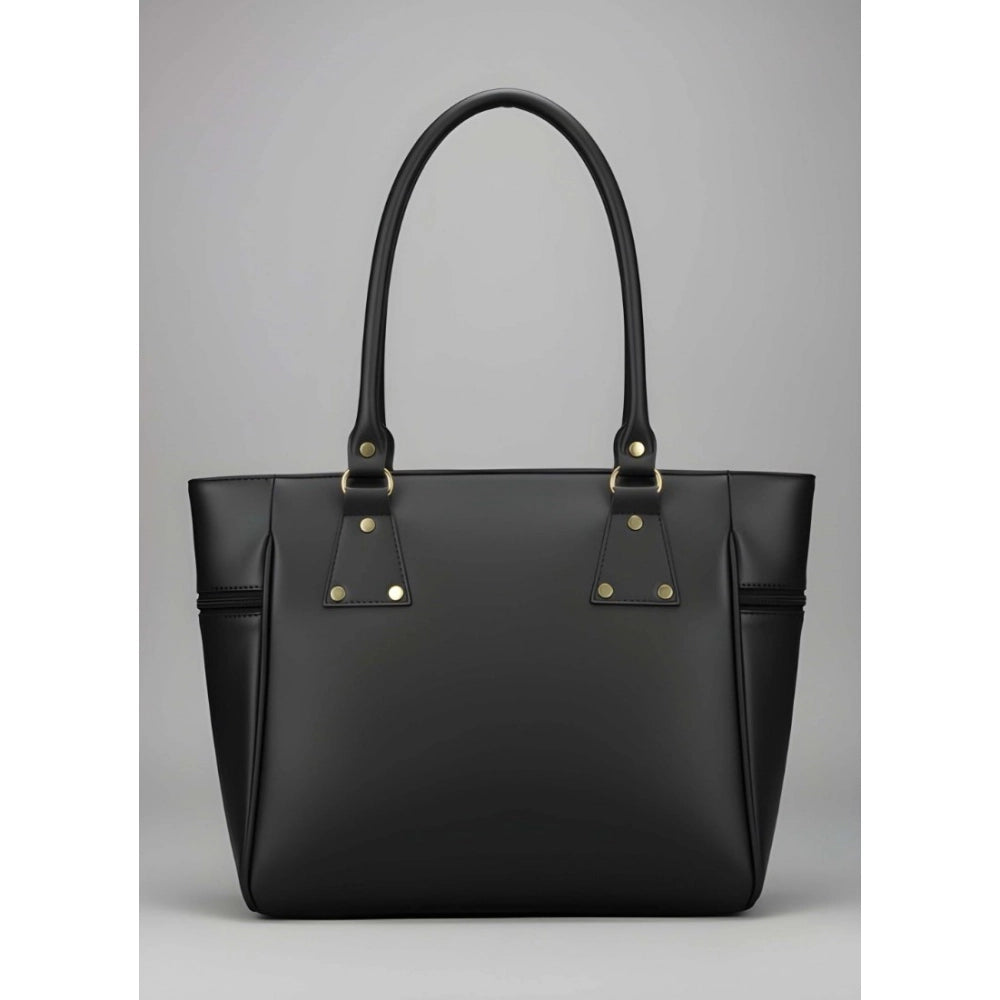 Women's PU Leather Solid Shoulder Zipper Handbag (Black)